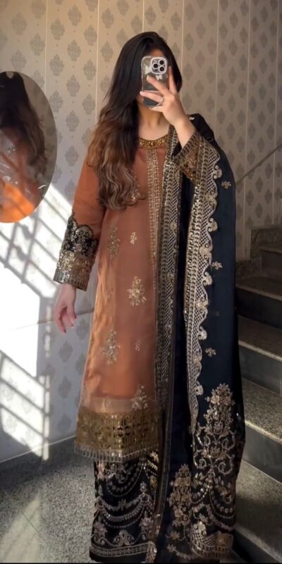 Orange Nylon Twil Net Embroidery Work Salwar Suit | Jump Suits, Salwar suit, Casual Suits, Creative suits, Designer Suits, Palazzo Suits, Party Wear Suits, Patiala Suits, Straight Suits