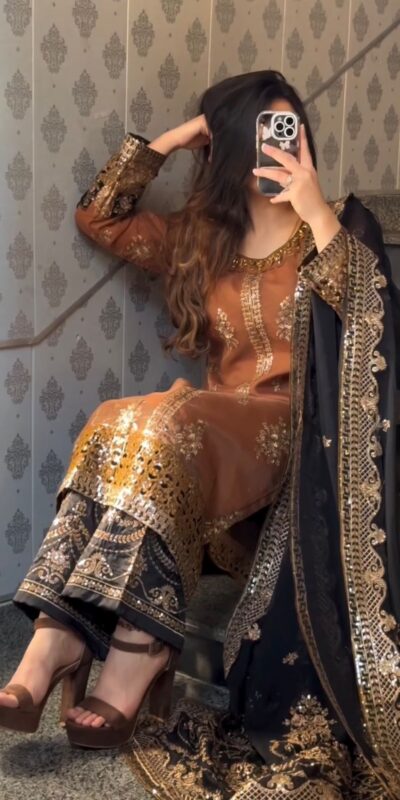 Orange Nylon Twil Net Embroidery Work Salwar Suit | Jump Suits, Salwar suit, Casual Suits, Creative suits, Designer Suits, Palazzo Suits, Party Wear Suits, Patiala Suits, Straight Suits