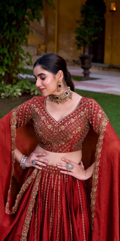 Orange Rangoli Crush With Embroider Lehenga Choli | Lehenga, Bollywood Lehenga, Creative Lehenga, Designer Lehenga, Embroidered Lehenga, Party Wear Lehenga