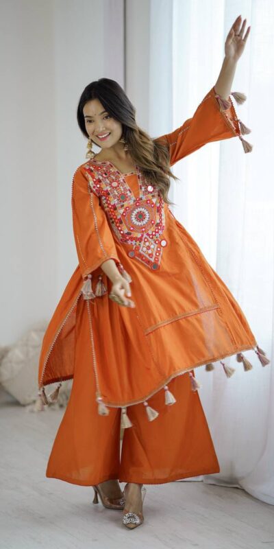 Orange Rayon Cotton Embroidery Mirror Work Salwar Suit | Jump Suits, Salwar suit, Casual Suits, Creative suits, Designer Suits, Palazzo Suits, Party Wear Suits, Patiala Suits, Straight Suits