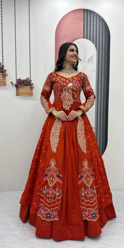 Orange Vichitra Sequence Work Lehenga Choli | Lehenga, Bollywood Lehenga, Creative Lehenga, Designer Lehenga, Embroidered Lehenga, Party Wear Lehenga