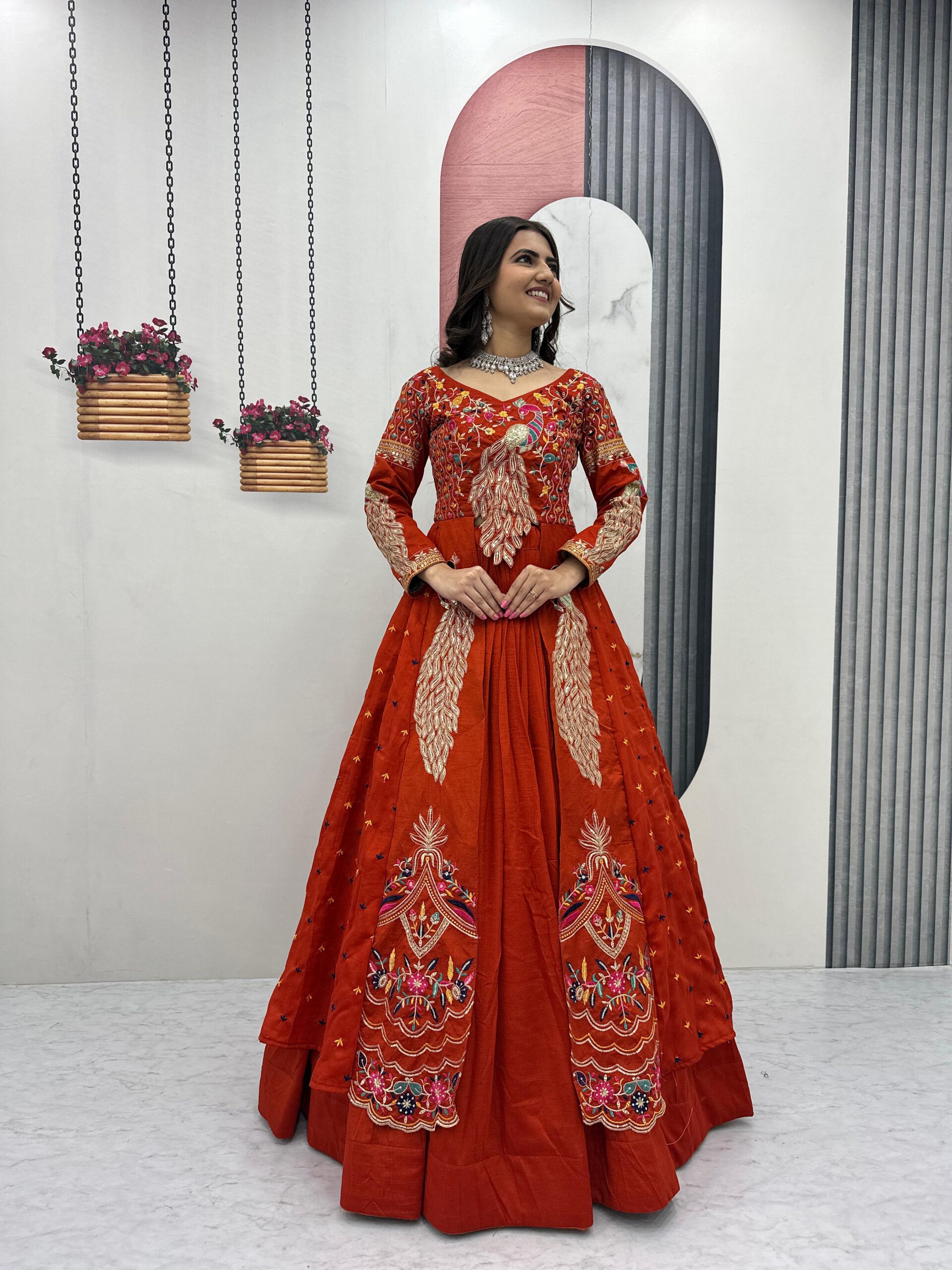 Orange Vichitra Sequence Work Lehenga Choli | Lehenga, Bollywood Lehenga, Creative Lehenga, Designer Lehenga, Embroidered Lehenga, Party Wear Lehenga