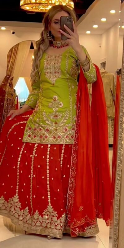 Parrot Green Chinnon Silk Embroidery Work Salwar Suit | Jump Suits, Salwar suit, Casual Suits, Creative suits, Designer Suits, Palazzo Suits, Party Wear Suits, Patiala Suits, Straight Suits
