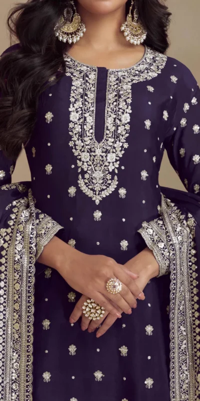 Peaceful Navy Blue Chinon Silk Embroider Work Salwar Suit | Jump Suits, Salwar suit, Casual Suits, Creative suits, Designer Suits, Palazzo Suits, Party Wear Suits, Patiala Suits, Straight Suits