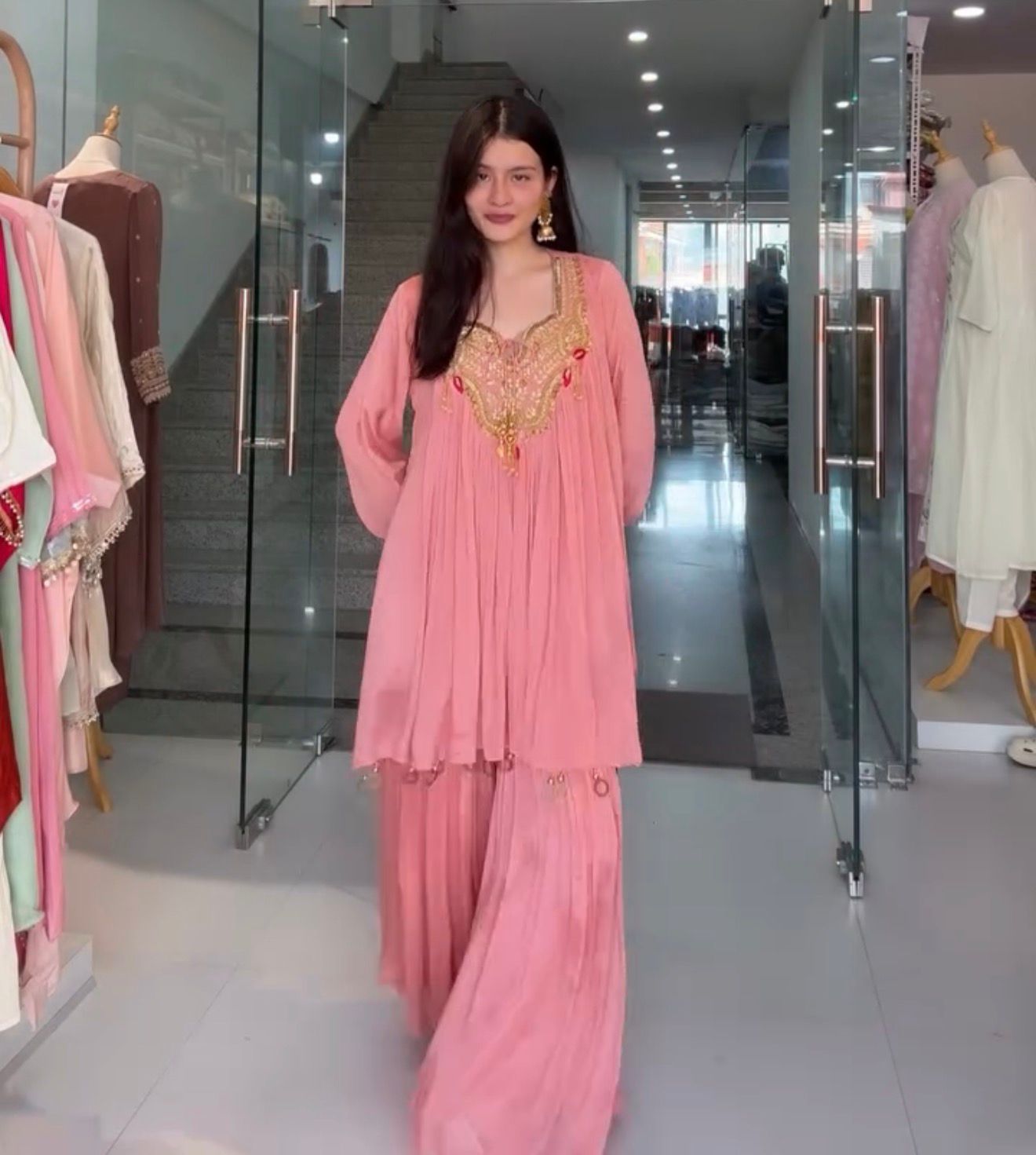 Peach Chinon Embroidery Lace Work Salwar Suit | Jump Suits, Salwar suit, Casual Suits, Creative suits, Designer Suits, Palazzo Suits, Party Wear Suits, Patiala Suits, Straight Suits