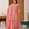 Peach Chinon Silk Embroider Lace Work Salwar Suit | Jump Suits, Salwar suit, Casual Suits, Creative suits, Designer Suits, Palazzo Suits, Party Wear Suits, Patiala Suits, Straight Suits