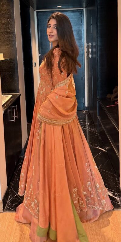 Peach Chinon Silk Sequence Lace Work Gown | Gowns, Bollywood Gowns, Creative Gowns, Designer Gowns, Embroidered Gowns, Party Wear Gowns