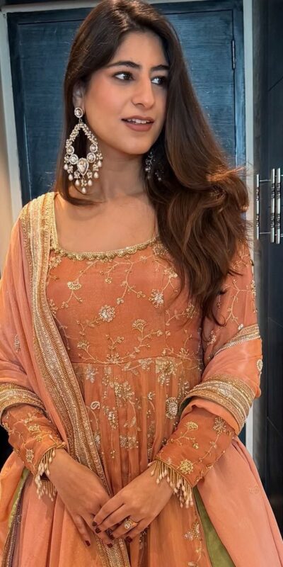 Peach Chinon Silk Sequence Lace Work Gown | Gowns, Bollywood Gowns, Creative Gowns, Designer Gowns, Embroidered Gowns, Party Wear Gowns