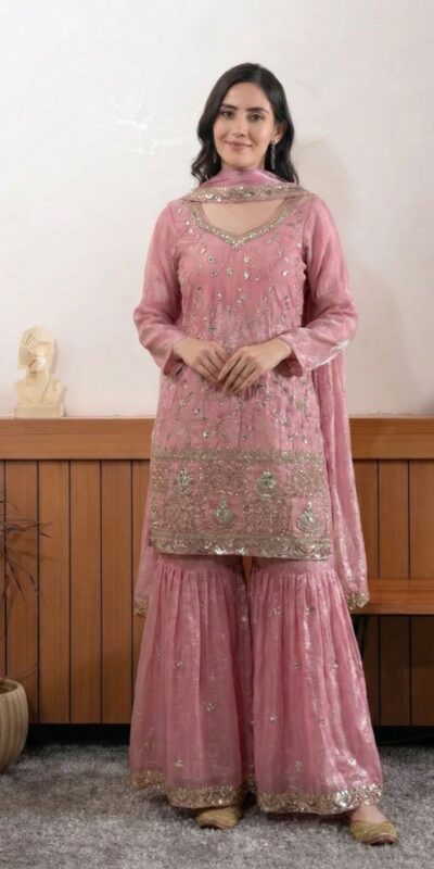 Peach Fendy Embroidery Bead Work Salwar Suit | Jump Suits, Salwar suit, Casual Suits, Creative suits, Designer Suits, Palazzo Suits, Party Wear Suits, Patiala Suits, Straight Suits