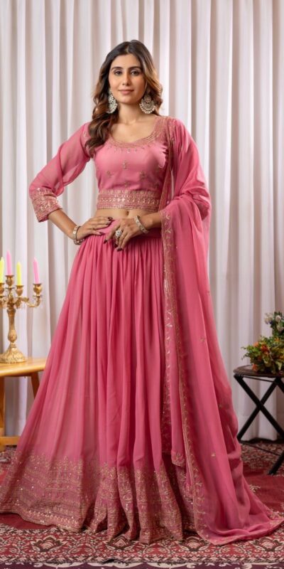Peach fox Georgette Embroidery Work Lehenga Choli | Lehenga, Bollywood Lehenga, Creative Lehenga, Designer Lehenga, Embroidered Lehenga, Party Wear Lehenga