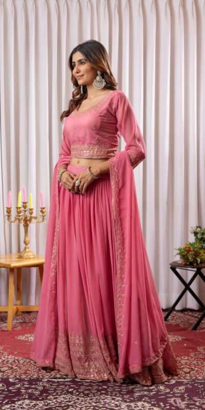 Peach fox Georgette Embroidery Work Lehenga Choli | Lehenga, Bollywood Lehenga, Creative Lehenga, Designer Lehenga, Embroidered Lehenga, Party Wear Lehenga