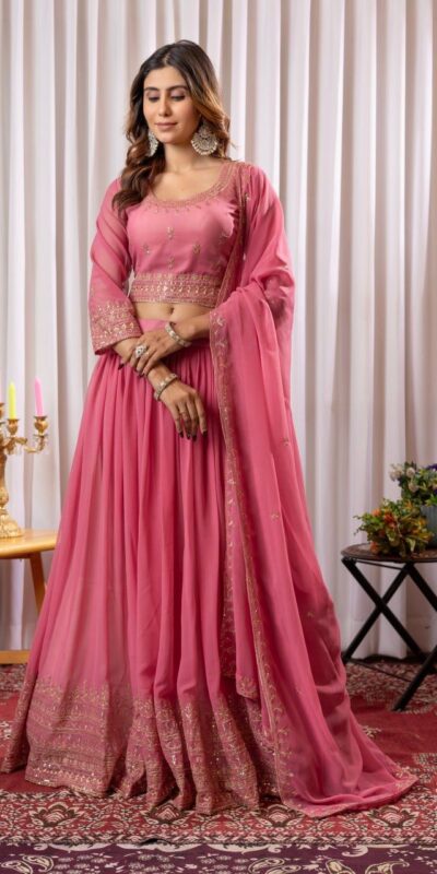 Peach fox Georgette Embroidery Work Lehenga Choli | Lehenga, Bollywood Lehenga, Creative Lehenga, Designer Lehenga, Embroidered Lehenga, Party Wear Lehenga