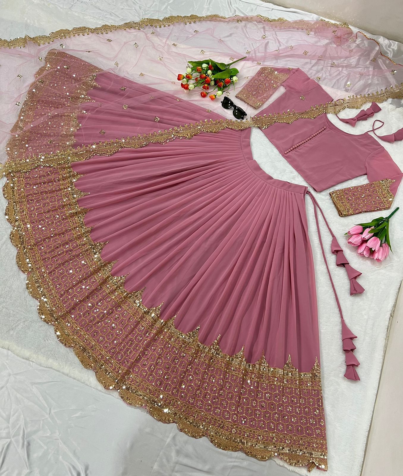 Peach Georgette Embroidery Lehenga Choli | Lehenga, Bollywood Lehenga, Creative Lehenga, Designer Lehenga, Embroidered Lehenga, Party Wear Lehenga