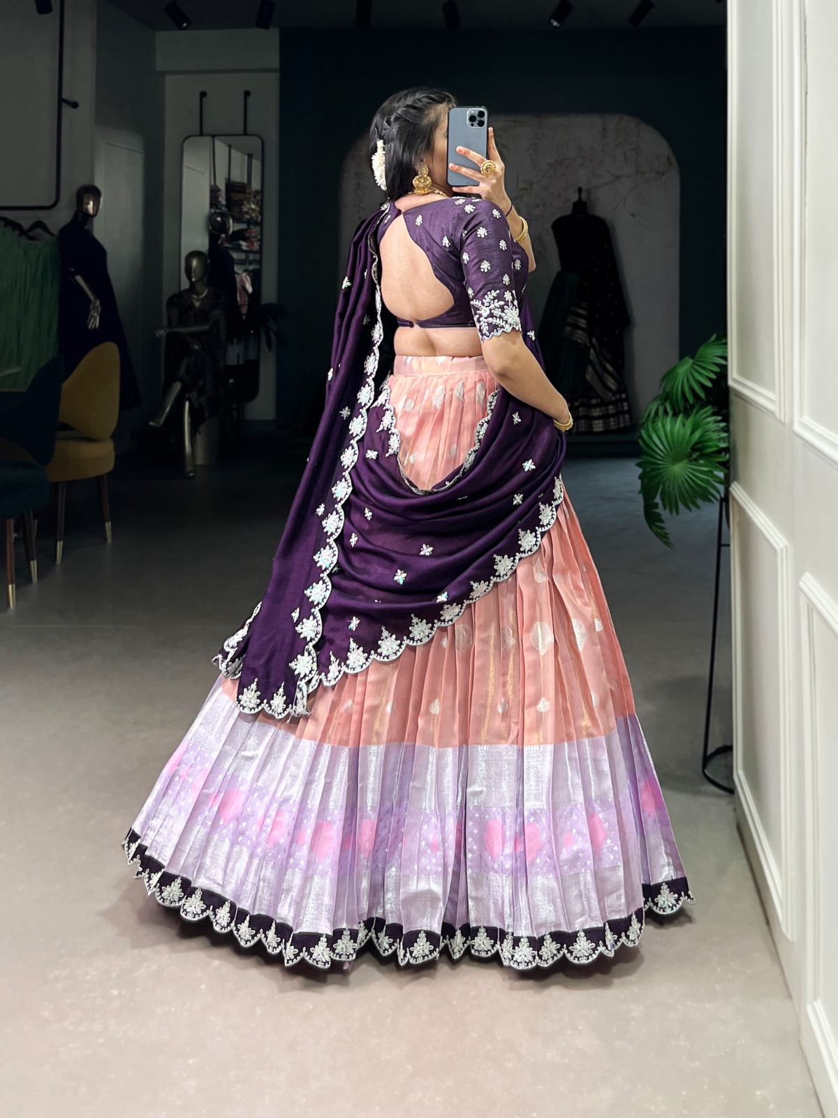 Peach Zari Kota Thread Lehenga Choli | Lehenga, Bollywood Lehenga, Creative Lehenga, Designer Lehenga, Embroidered Lehenga, Party Wear Lehenga