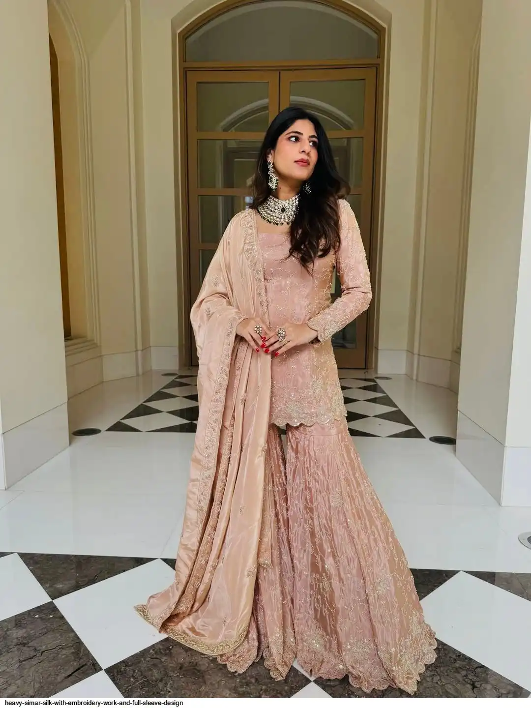 Peach Zimmy Silk Thread Sequence Work Salwar Suit | Jump Suits, Salwar suit, Casual Suits, Creative suits, Designer Suits, Palazzo Suits, Party Wear Suits, Patiala Suits, Straight Suits