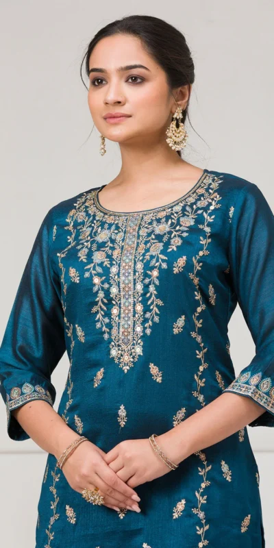 Peacock Blue Blooming Vichitra Embroidery Work Salwar Suit | Jump Suits, Tops & Bottoms, Track Suits, Salwar suit, Casual Suits, Creative suits, Designer Suits, Palazzo Suits, Party Wear Suits, Patiala Suits, Straight Suits, Trendy Wear