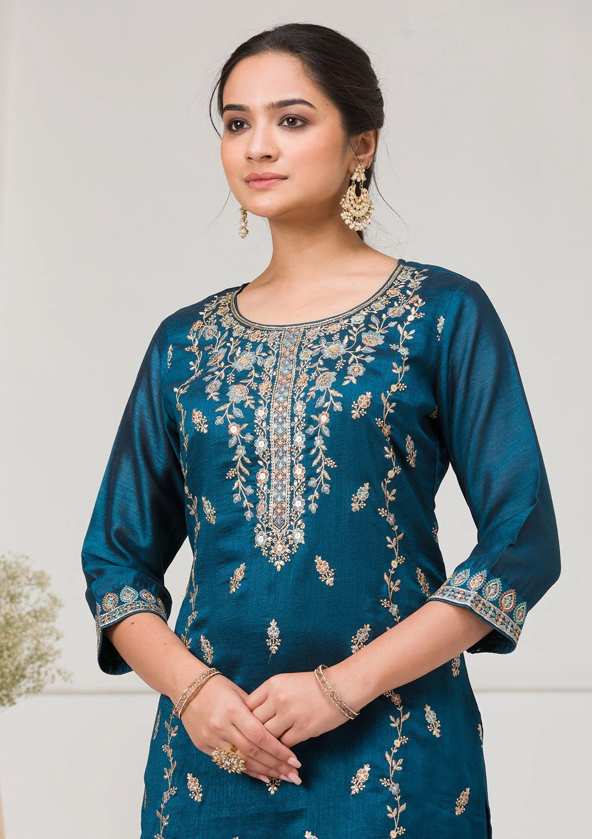 Peacock Blue Blooming Vichitra Embroidery Work Salwar Suit | Jump Suits, Tops & Bottoms, Track Suits, Salwar suit, Casual Suits, Creative suits, Designer Suits, Palazzo Suits, Party Wear Suits, Patiala Suits, Straight Suits, Trendy Wear