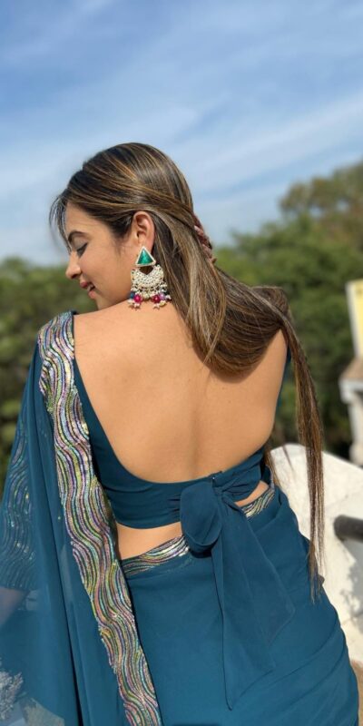 Peacock Blue Georgette Sequence Work Lace With Peiping Saree | Sarees, Bollywood Sarees, Creative Sarees, Designer Sarees, Embroidered Sarees, Ethnic Saree, Modern Digital sarees, Party Wear Sarees