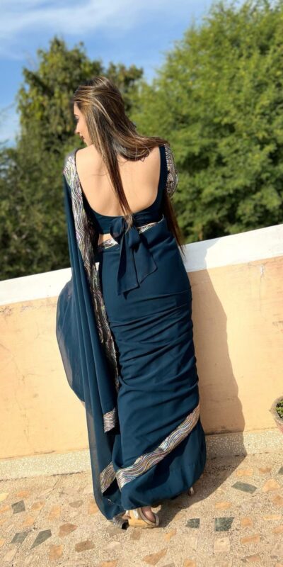 Peacock Blue Georgette Sequence Work Lace With Peiping Saree | Sarees, Bollywood Sarees, Creative Sarees, Designer Sarees, Embroidered Sarees, Ethnic Saree, Modern Digital sarees, Party Wear Sarees