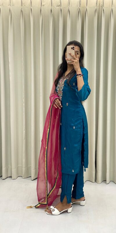 Peacock Blue Silk Hand Work Salwar Suit | Jump Suits, Salwar suit, Casual Suits, Creative suits, Designer Suits, Palazzo Suits, Party Wear Suits, Patiala Suits, Straight Suits