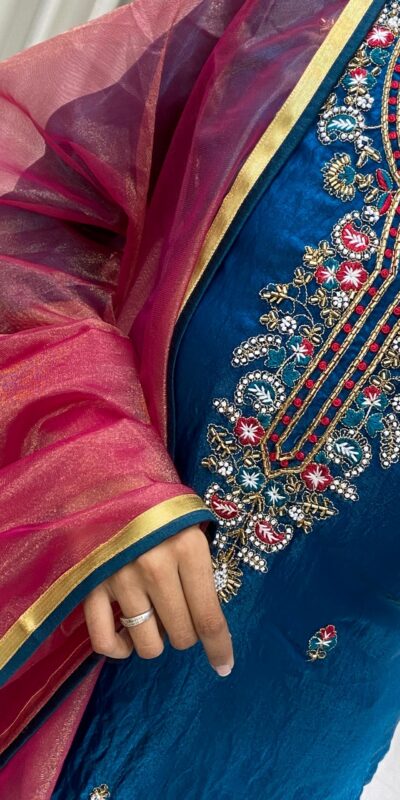 Peacock Blue Silk Hand Work Salwar Suit | Jump Suits, Salwar suit, Casual Suits, Creative suits, Designer Suits, Palazzo Suits, Party Wear Suits, Patiala Suits, Straight Suits