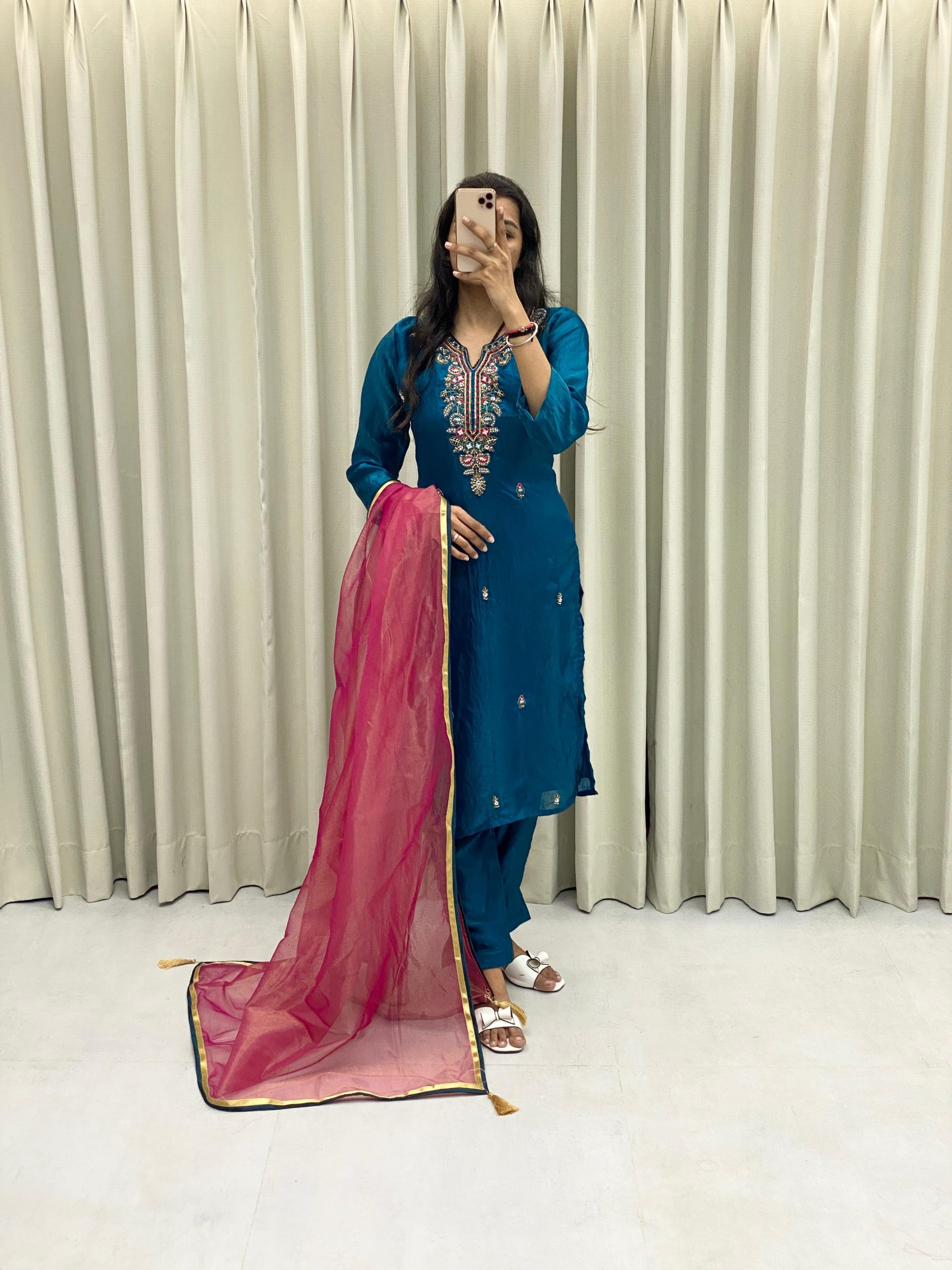 Peacock Blue Silk Hand Work Salwar Suit | Jump Suits, Salwar suit, Casual Suits, Creative suits, Designer Suits, Palazzo Suits, Party Wear Suits, Patiala Suits, Straight Suits