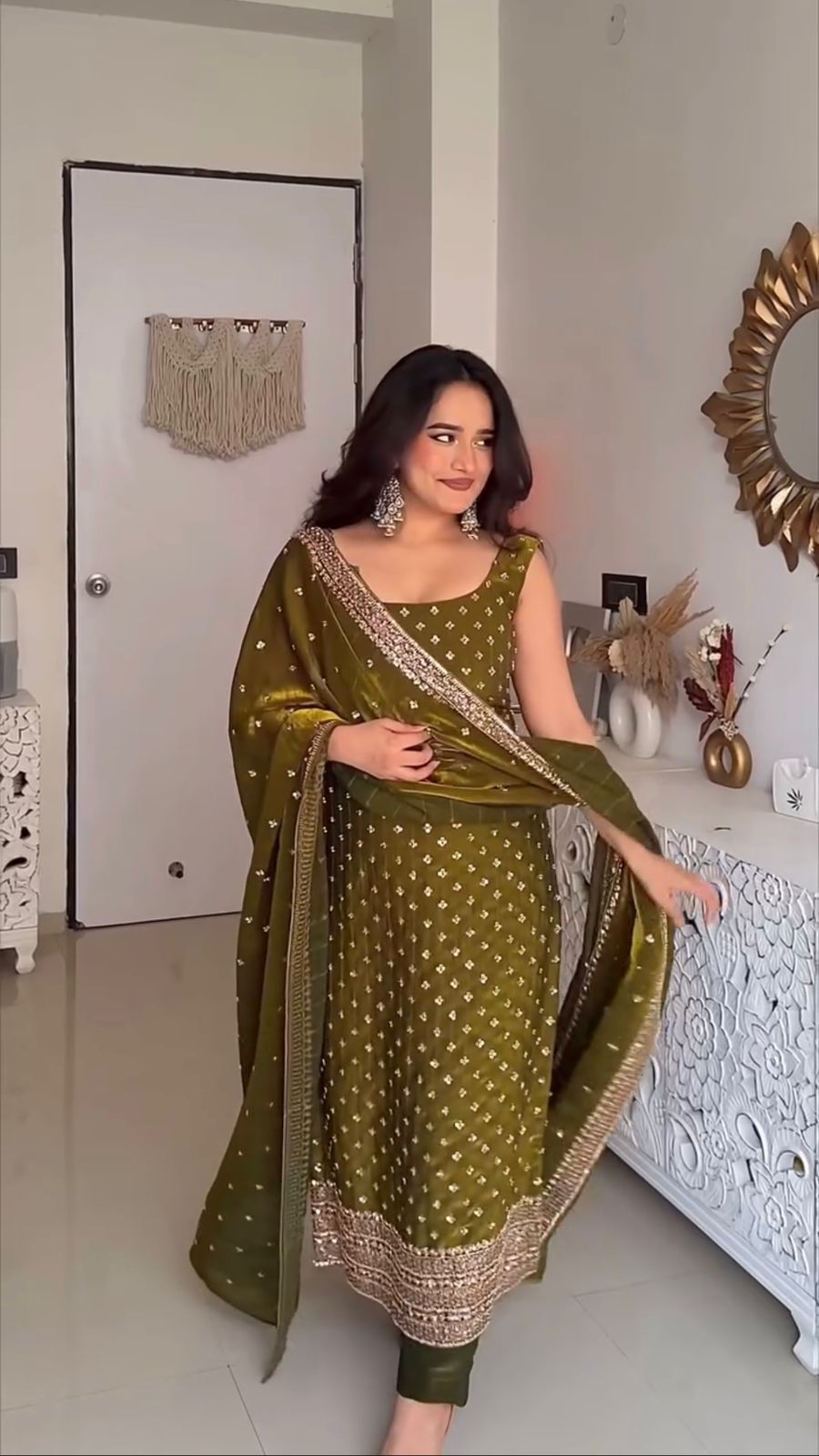 Perfect Mehendi Fendy Silk Sequence Work Salwar Suit | Jump Suits, Salwar suit, Casual Suits, Creative suits, Designer Suits, Palazzo Suits, Party Wear Suits, Patiala Suits, Straight Suits