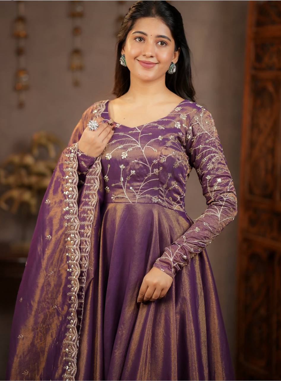 Perfect Purple Cosmos Silk Embroidery Work Anarkali Suit | Anarkali Suits, Bollywood Anarkali, Creative-Anarkali, Designer Anarkali, Embroidered Anarkali, Party Wear Anarkali