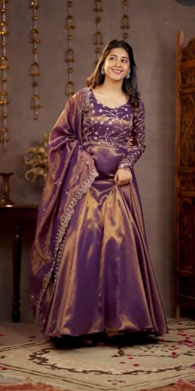 Perfect Purple Cosmos Silk Embroidery Work Anarkali Suit | Anarkali Suits, Bollywood Anarkali, Creative-Anarkali, Designer Anarkali, Embroidered Anarkali, Party Wear Anarkali