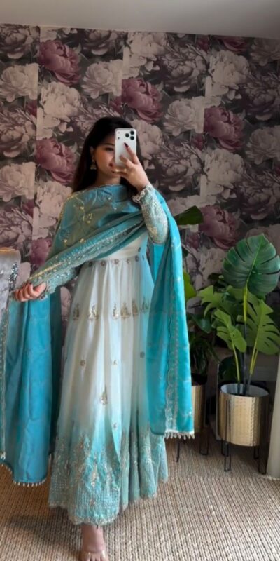 Perfect White Star Georgette Sequence Work Salwar Suit | Anarkali Suits, Bollywood Anarkali, Creative-Anarkali, Designer Anarkali, Embroidered Anarkali, Party Wear Anarkali