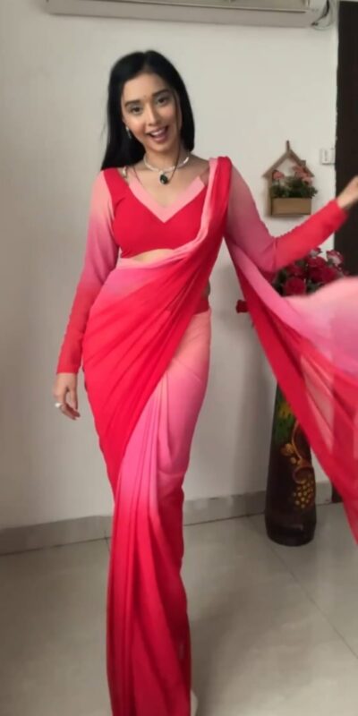 Pink And Red Soft Georgette Silk Ready To Wear Saree | Sarees, Bollywood Sarees, Creative Sarees, Designer Sarees, Embroidered Sarees, Ethnic Saree, Modern Digital sarees, Party Wear Sarees