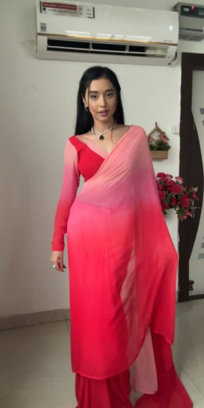 Pink And Red Soft Georgette Silk Ready To Wear Saree | Sarees, Bollywood Sarees, Creative Sarees, Designer Sarees, Embroidered Sarees, Ethnic Saree, Modern Digital sarees, Party Wear Sarees