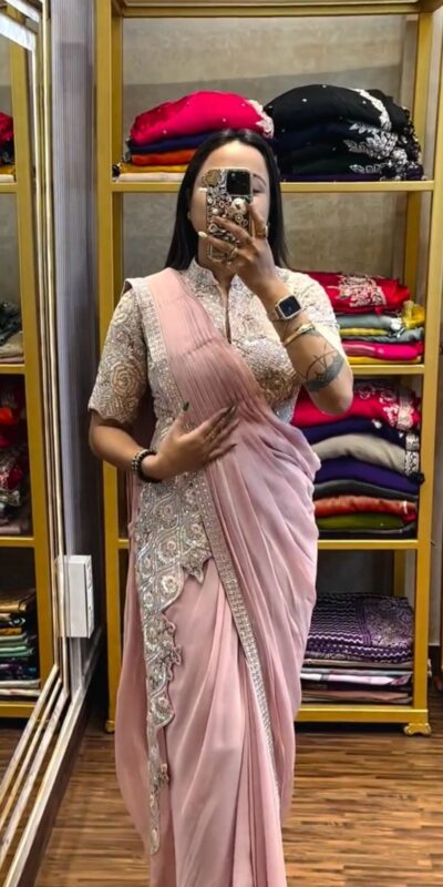 Pink Chinon Embroidery Work Ready To Wear Saree | Sarees, Bollywood Sarees, Creative Sarees, Designer Sarees, Embroidered Sarees, Ethnic Saree, Modern Digital sarees, Party Wear Sarees