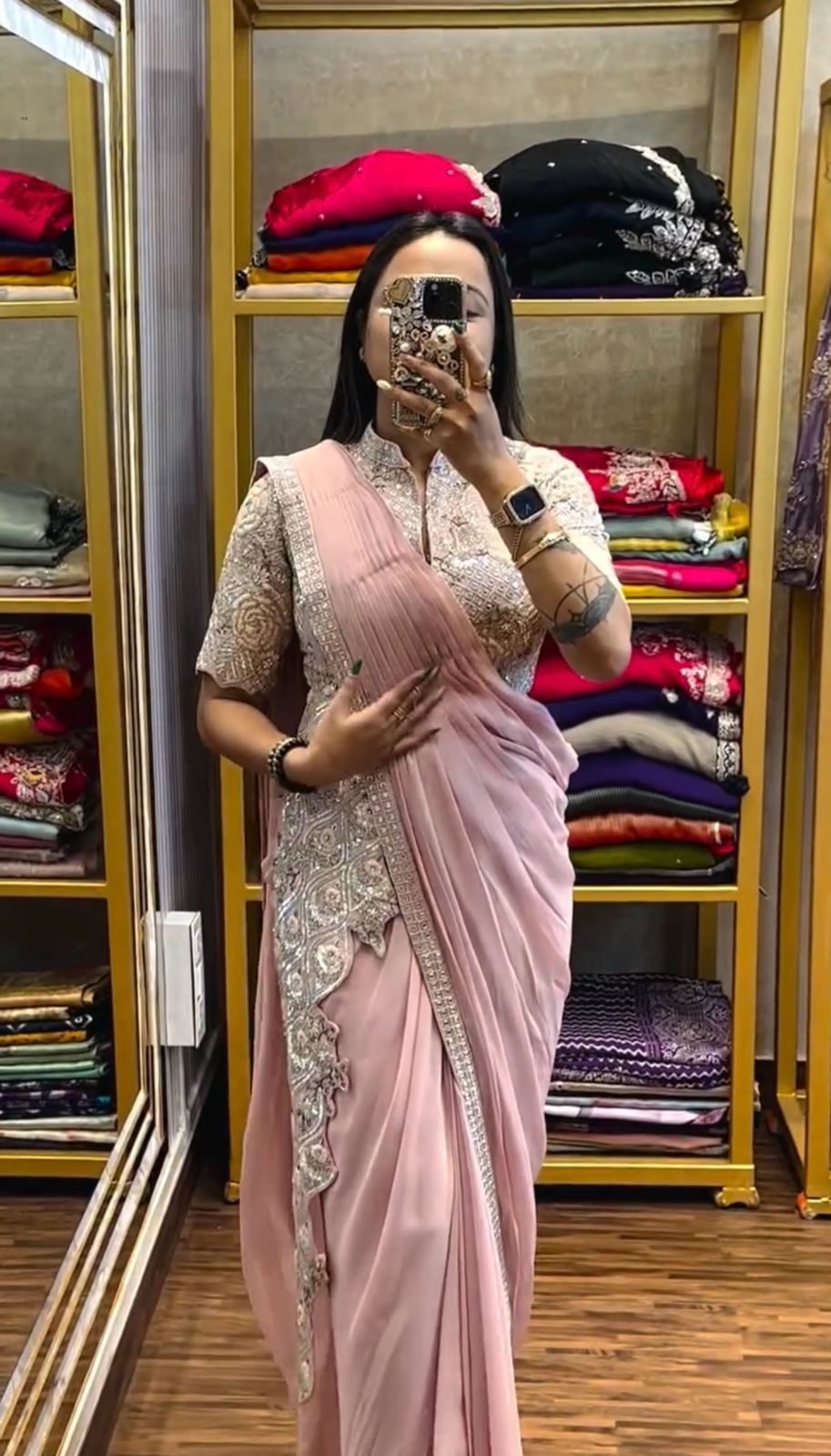 Pink Chinon Embroidery Work Ready To Wear Saree | Sarees, Bollywood Sarees, Creative Sarees, Designer Sarees, Embroidered Sarees, Ethnic Saree, Modern Digital sarees, Party Wear Sarees