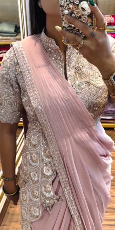 Pink Chinon Embroidery Work Ready To Wear Saree | Sarees, Bollywood Sarees, Creative Sarees, Designer Sarees, Embroidered Sarees, Ethnic Saree, Modern Digital sarees, Party Wear Sarees