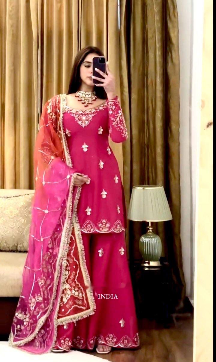 Pink Chinon Silk Embroidery Work Sawlar Suit | Jump Suits, Salwar suit, Casual Suits, Creative suits, Designer Suits, Palazzo Suits, Party Wear Suits, Patiala Suits, Straight Suits