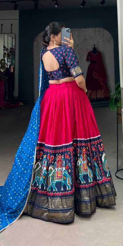 Pink Dola Silk Patola Bandhej Print Lehenga Choli | Jump Suits, Salwar suit, Casual Suits, Creative suits, Designer Suits, Palazzo Suits, Party Wear Suits, Patiala Suits, Straight Suits