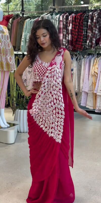 Pink Faux Georgette Embroidery Sequins Work Saree | Sarees, Bollywood Sarees, Creative Sarees, Designer Sarees, Embroidered Sarees, Ethnic Saree, Modern Digital sarees, Party Wear Sarees