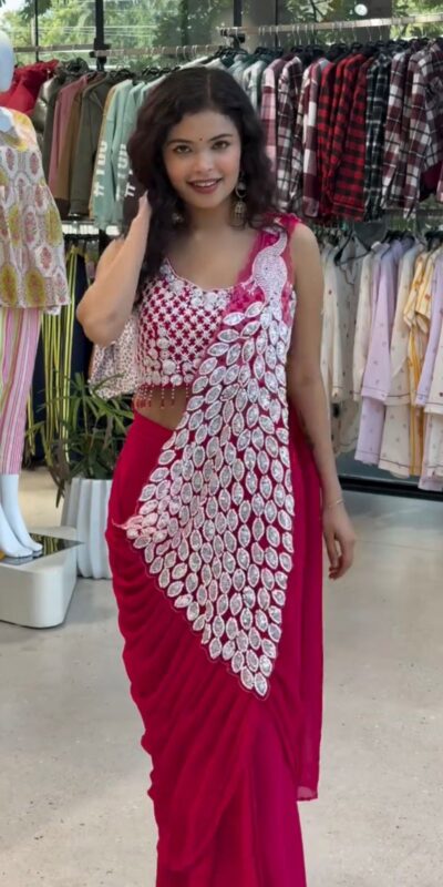 Pink Faux Georgette Embroidery Sequins Work Saree | Sarees, Bollywood Sarees, Creative Sarees, Designer Sarees, Embroidered Sarees, Ethnic Saree, Modern Digital sarees, Party Wear Sarees