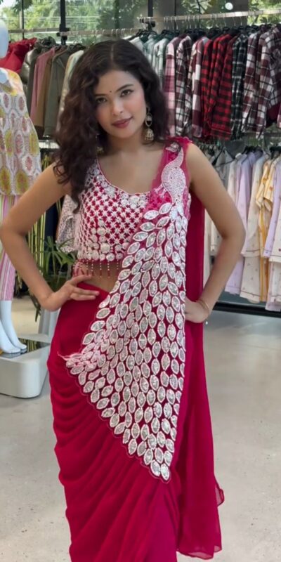 Pink Faux Georgette Embroidery Sequins Work Saree | Sarees, Bollywood Sarees, Creative Sarees, Designer Sarees, Embroidered Sarees, Ethnic Saree, Modern Digital sarees, Party Wear Sarees