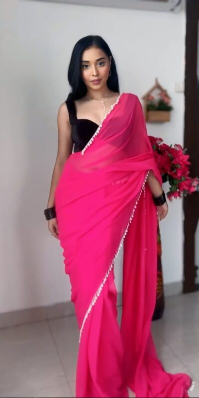 Pink Georgette Lace Work Border Saree | Sarees, Bollywood Sarees, Creative Sarees, Designer Sarees, Embroidered Sarees, Ethnic Saree, Modern Digital sarees, Party Wear Sarees