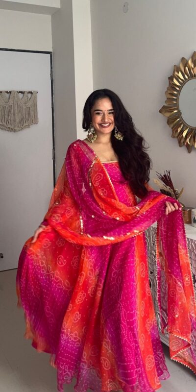 Pink Georgette Printed Gown | Gowns, Bollywood Gowns, Creative Gowns, Designer Gowns, Embroidered Gowns, Party Wear Gowns