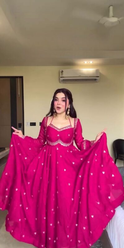 Pink Georgette Sequence Gown | Gowns, Bollywood Gowns, Creative Gowns, Designer Gowns, Embroidered Gowns, Party Wear Gowns