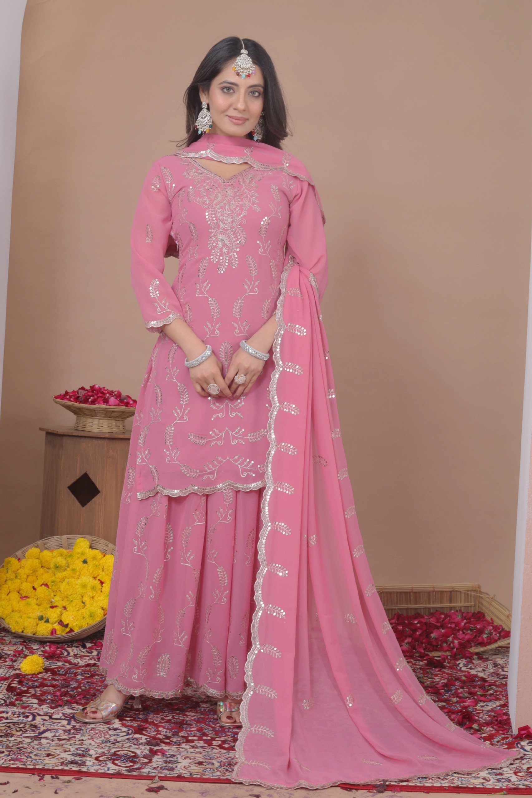 Pink Georgette Sequence Work Salwar Suit | Jump Suits, Salwar suit, Casual Suits, Creative suits, Designer Suits, Palazzo Suits, Party Wear Suits, Patiala Suits, Straight Suits