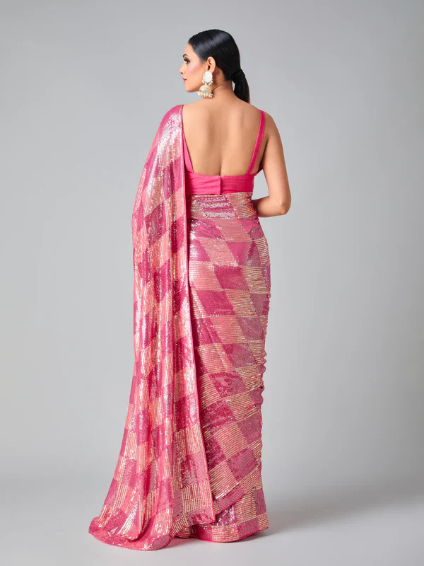 Pink Georgette Sequins Work Saree | Sarees, Bollywood Sarees, Creative Sarees, Designer Sarees, Embroidered Sarees, Ethnic Saree, Modern Digital sarees, Party Wear Sarees