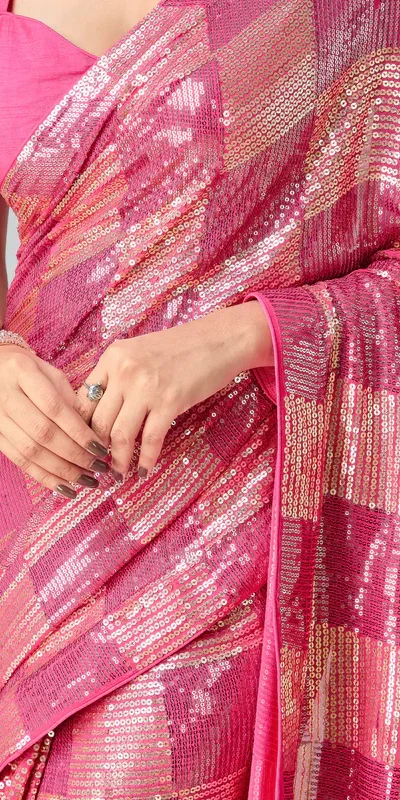 Pink Georgette Sequins Work Saree | Sarees, Bollywood Sarees, Creative Sarees, Designer Sarees, Embroidered Sarees, Ethnic Saree, Modern Digital sarees, Party Wear Sarees