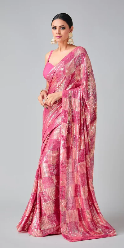 Pink Georgette Sequins Work Saree | Sarees, Bollywood Sarees, Creative Sarees, Designer Sarees, Embroidered Sarees, Ethnic Saree, Modern Digital sarees, Party Wear Sarees