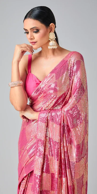 Pink Georgette Sequins Work Saree | Sarees, Bollywood Sarees, Creative Sarees, Designer Sarees, Embroidered Sarees, Ethnic Saree, Modern Digital sarees, Party Wear Sarees