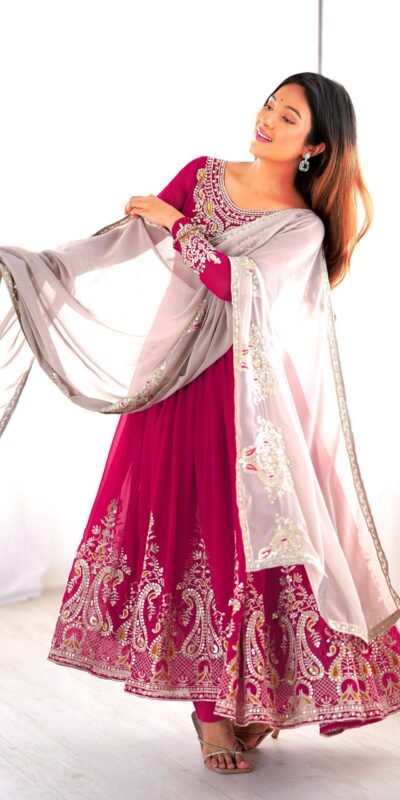Pink Georgette With Embroidery Work Gown | Jump Suits, Salwar suit, Casual Suits, Creative suits, Designer Suits, Palazzo Suits, Party Wear Suits, Patiala Suits, Straight Suits