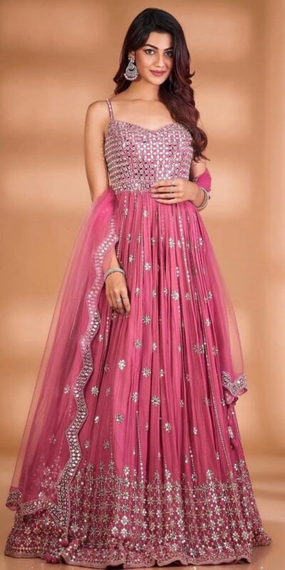 Pink Gown with Heavy Sequins Work | Gowns, Bollywood Gowns, Creative Gowns, Designer Gowns, Embroidered Gowns, Party Wear Gowns